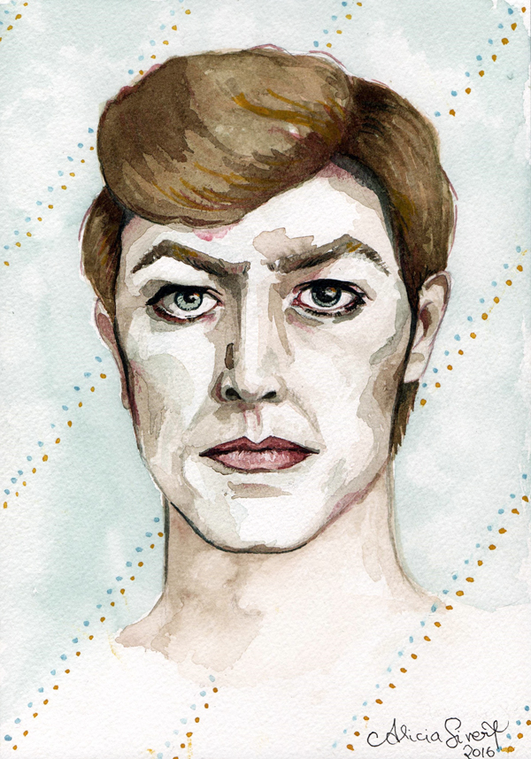 David Bowie portrait by Alicia Sivertsson, 2016. "Starman", David Bowie water colour portrait by Alicia Sivertsson, 2016. aquarelle, akvarell, water color, colour, porträtt, måla, målning, creativity, kreativitet, skapande, skapa, måla varje vecka, måla en sak i veckan, vattenfärg, artist, musiker, musician, homage