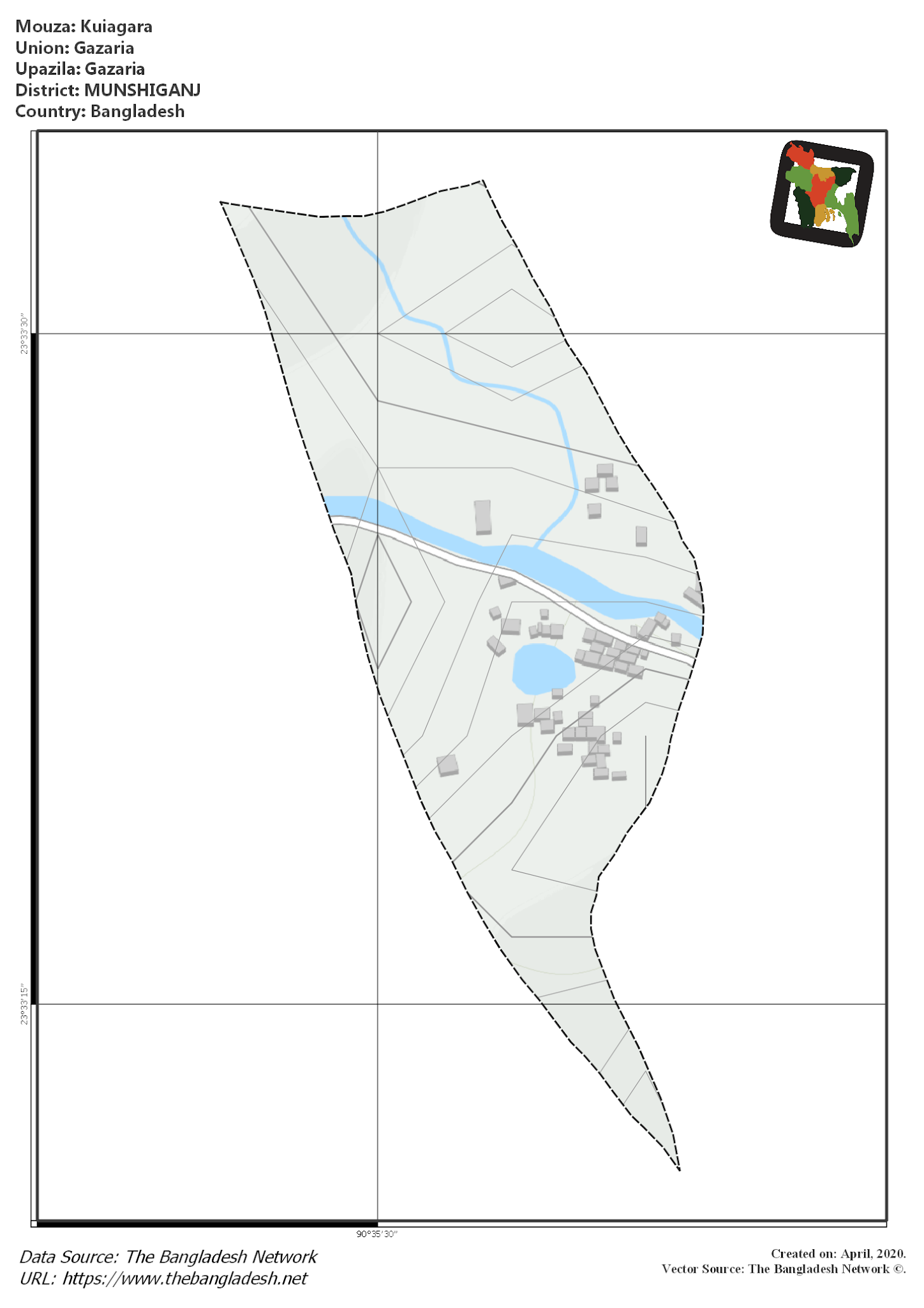 Map of Kuiagara Mouza of Gazaria Upazila, MUNSHIGANJ, Bangladesh.