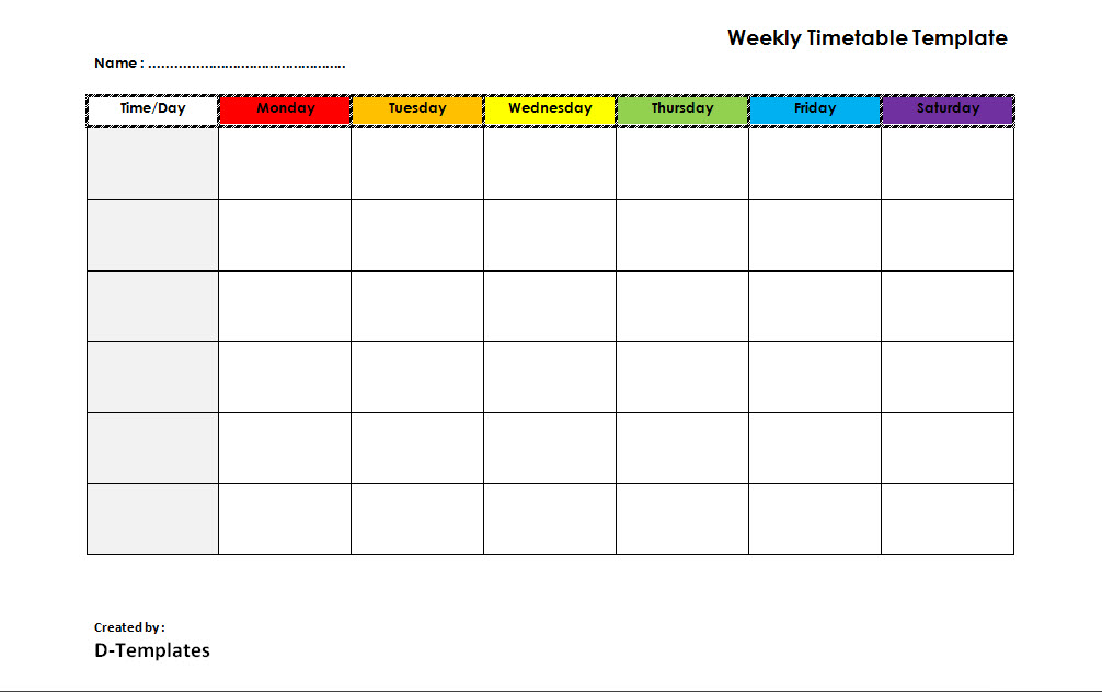 weekly timetable template