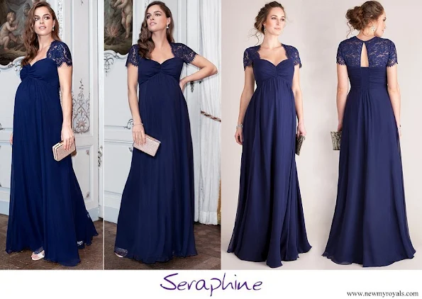 Princess Stephanie wore Seraphine Navy Blue Silk and Lace Maternity Evening Dress