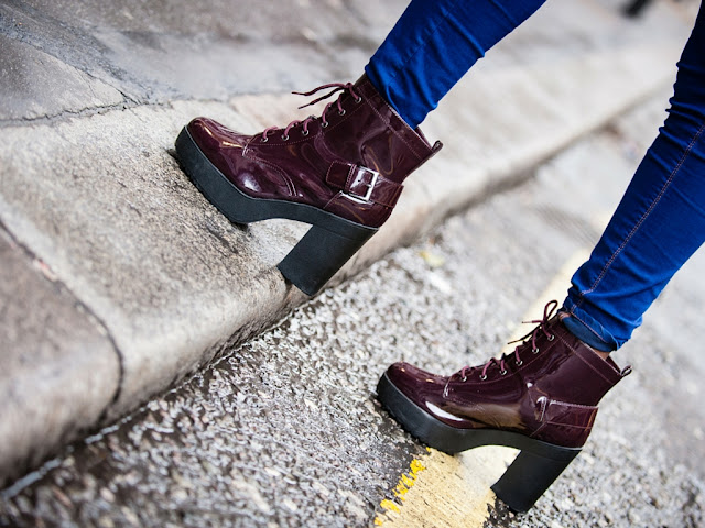 NEW LOOK PATENT LACE UP BOOTS 