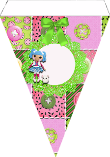 Lalaloopsy en Verde: Kit para Imprimir Gratis. Banderines de Lalaloopsy en Verde para imprimir gratis.