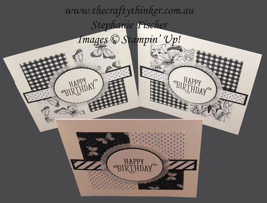 #thecraftythinker #stampinup #saleabration #cardmaing  #easycards , Botanical Butterfly, Sale-A-Bration, Black & White card trio, Stampin' Up Australia Demonstrator, Stephanie Fischer, Sydney NSW