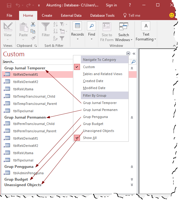 Memahami Kategori pada Navigation Pane dan Kegunaannya di Access