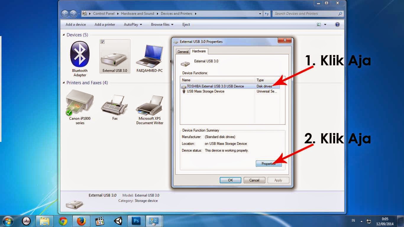 HARDISK EKSTERNAL TOSHIBA CANVIO 1 TB USB 3.0. Tidak Terdeteksi