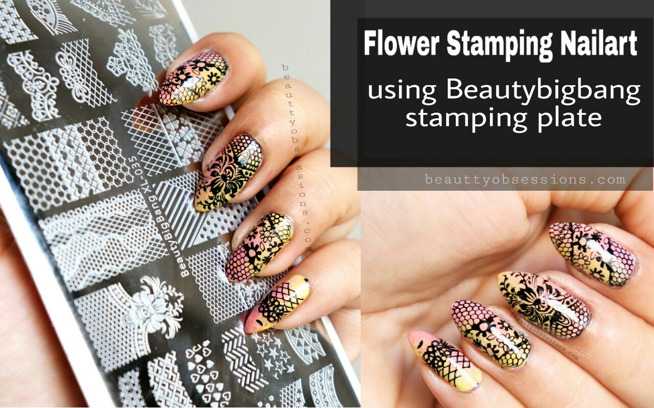 Flower Stamping Nailart Using Beautybigbang Rectangular Flower Theme  Stamping Plate.. (video inside)