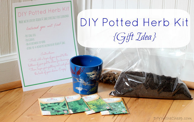 DIY Potted Herb Kit + Free Printable {Gift Idea via DIYontheCheap.com}