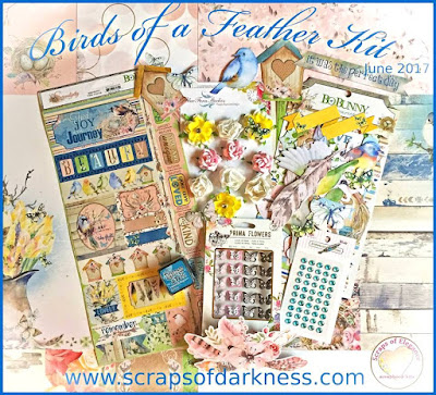 Scraps of Elegance monthly scrapbook kit club: June Birds of a Feather kit, featuring BoBunny Serendipity