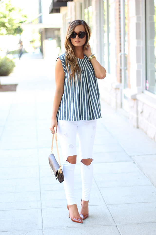 Megan Runion // For All Things Lovely: Striped Chambray + Distressed Denim