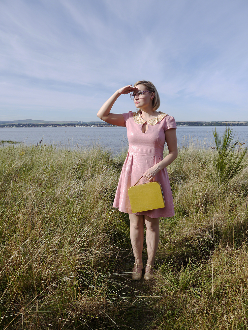 Moonrise Kingdom style inspiration: Suzy Bishop Moonrise Kingdom costume, unlikely style icon, fun fashion bloggers, Suzy Bishop dress, Suzy Bishop costume, Suzy Bihsop outfit, colourful fashion, quirky fashion, wearable Halloween outfit, easy Halloween, Suzy Bishop, Wes Anderson style inspiration, Tentsmuir National Nature Reserve, Tayport photoshoot, Scottish summer, British fashion bloggers to watch
