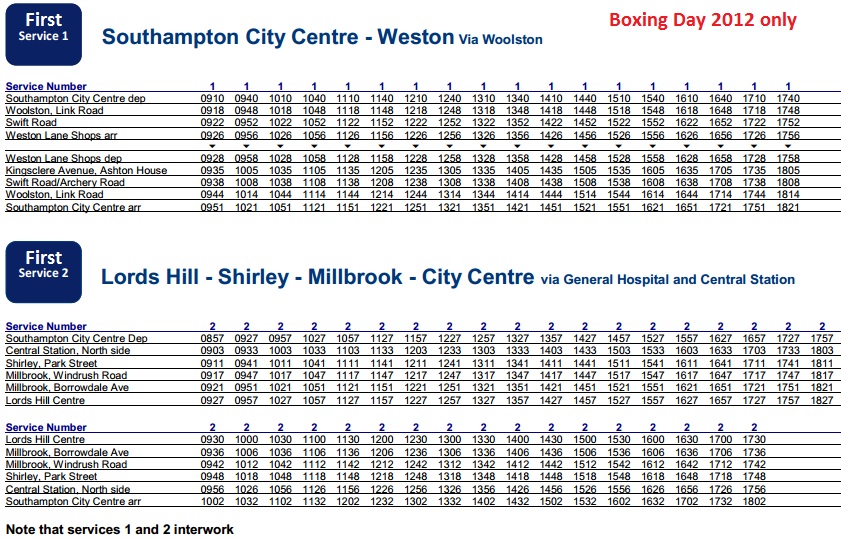 Southampton Bus Update Boxing Day bus services
