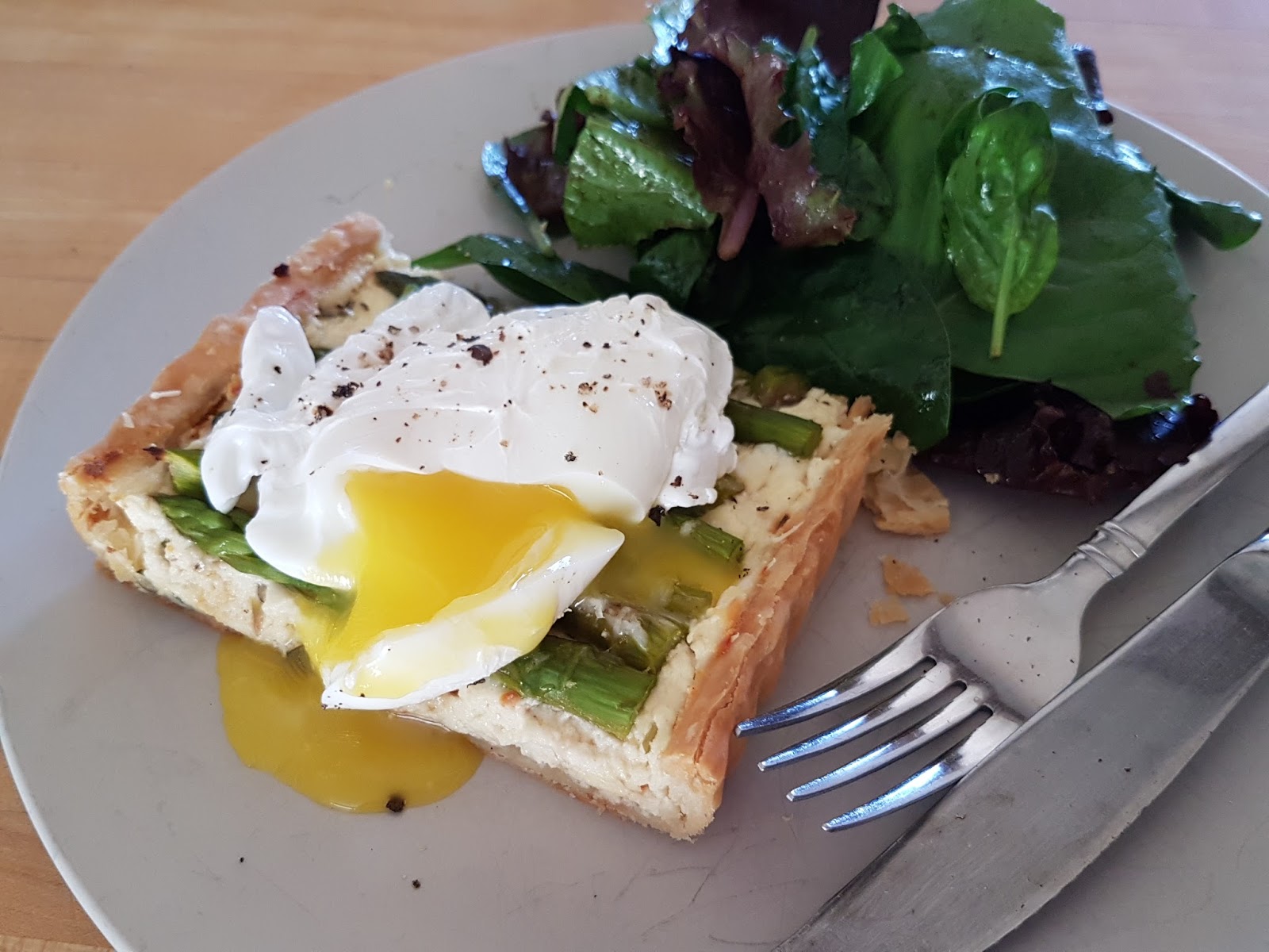 Almost Wasted Asparagus and Goat Cheese Tart with a Soft Poached Egg