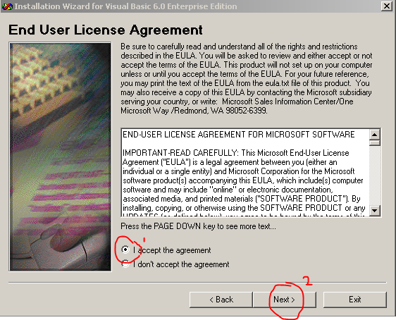 End user License Agreement. Installation Wizard. Page down Key. Licensing Agreement dialog. Eula txt