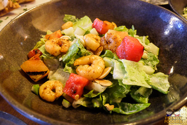 grilled watermelon and spicy shrimp salad half