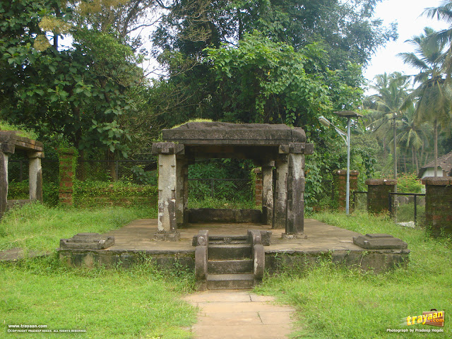 Structures inside the Kattale Basadi group, in Barkur, Udupi district, Karnataka, India