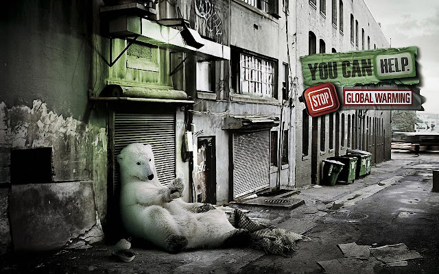 homeless, polar bear, advertisment, global warming