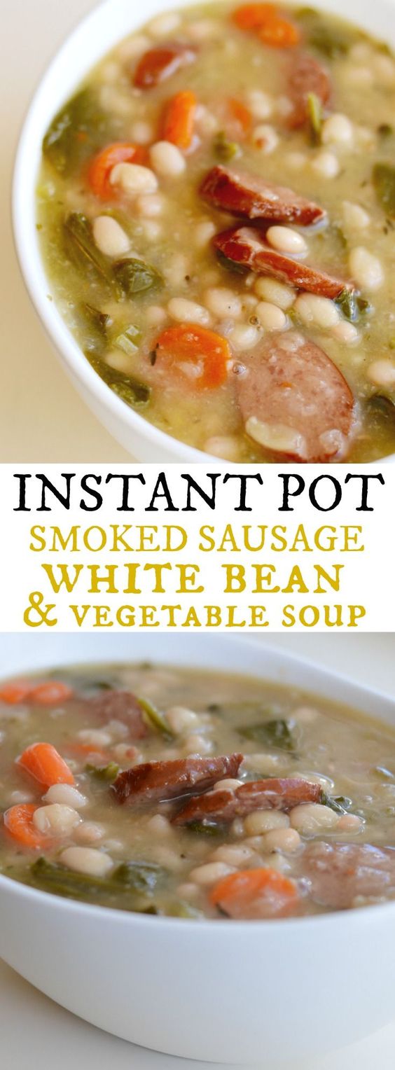 INSTANT POT SOUP WITH SMOKED SAUSAGE, WHITE BEANS & VEGETABLES #instantpotsoup #smokedsausage #benas #vegetables #soup #souprecipes INSTANT POT SOUP WITH SMOKED SAUSAGE, WHITE BEANS & VEGETABLES #instantpotsoup #smokedsausage #benas #vegetables #soup #souprecipes