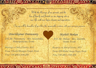 Dinesh Mythili Wedding Invitation October 26