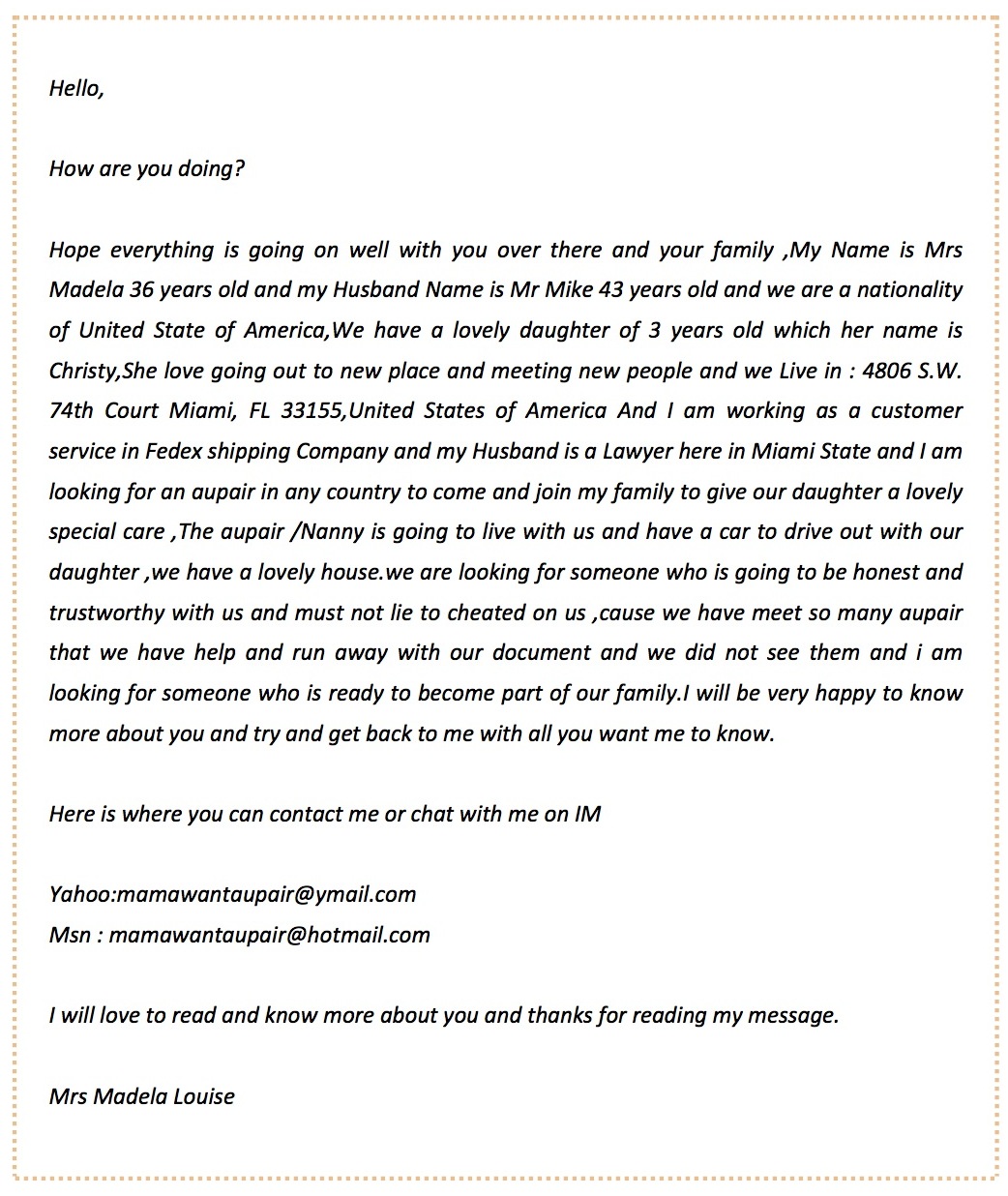 Estafa au pair: 4 ejemplos tipo de email | 'La maleta de una au pair'