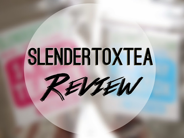 blurred background with a white circle with black text reading slendertoxtea review