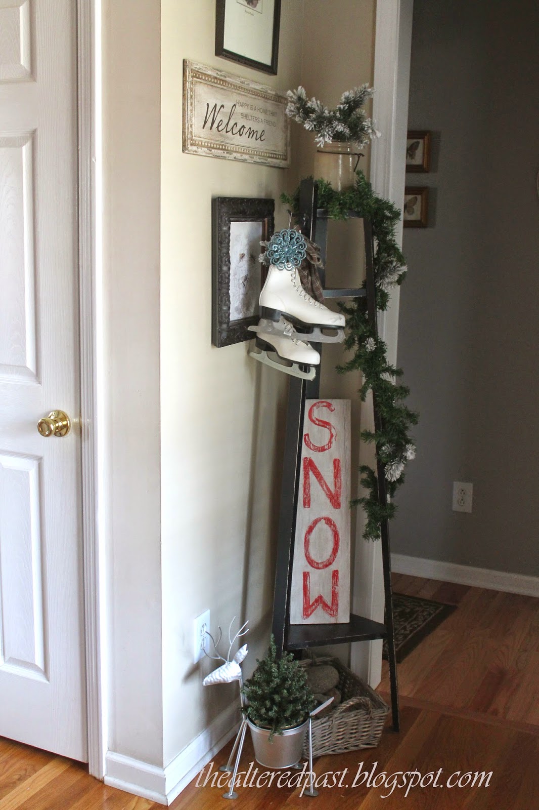 vintage ice skates, christmas home decor, the altered past