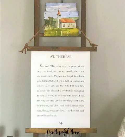 vintage farmhouse ladder church painting Saint Teresa quote canvas