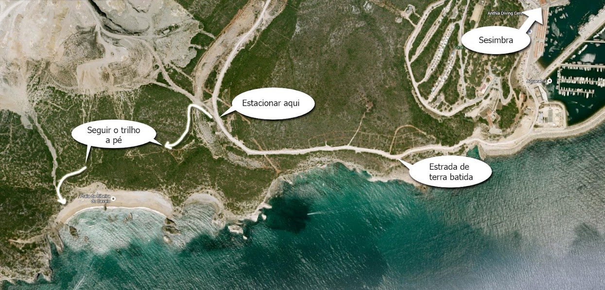 Mapa do acesso por terra à praia do Ribeiro do Cavalo