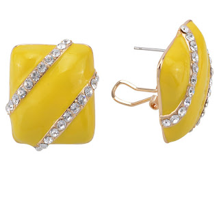 Fashion Okajewelry: Yellow Square Rhinestone Enamel Studs Earrings
