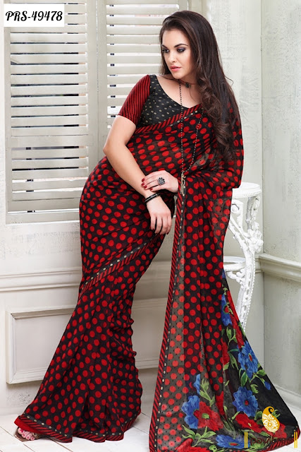 Beautiful black georgette casual saree online shopping below 1000 rupees at pavitraa.in