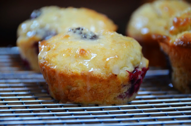 Lemon-glazed Blackberry Sour Cream Muffins | Cheesy Pennies