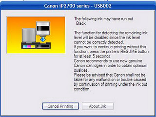 ink has run out canon ip2770