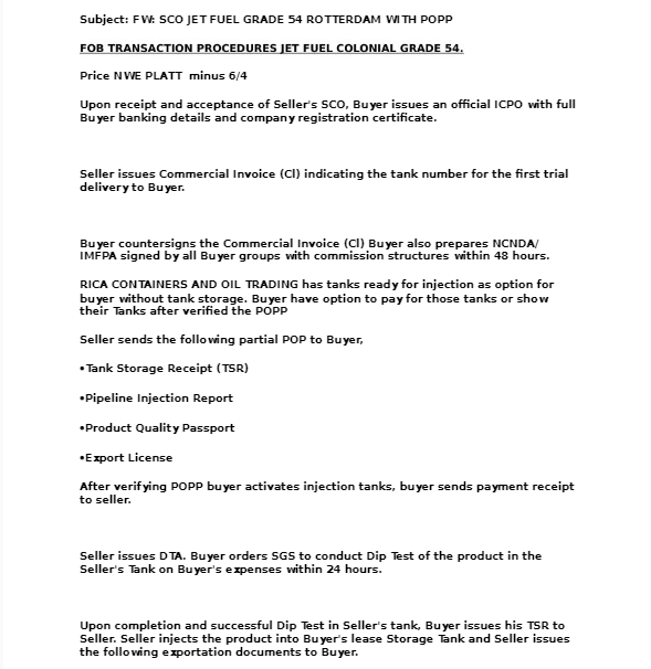 Refinery DirectTitle HolderFuelJP54D6HoustonRotterdam JP54 Fuel