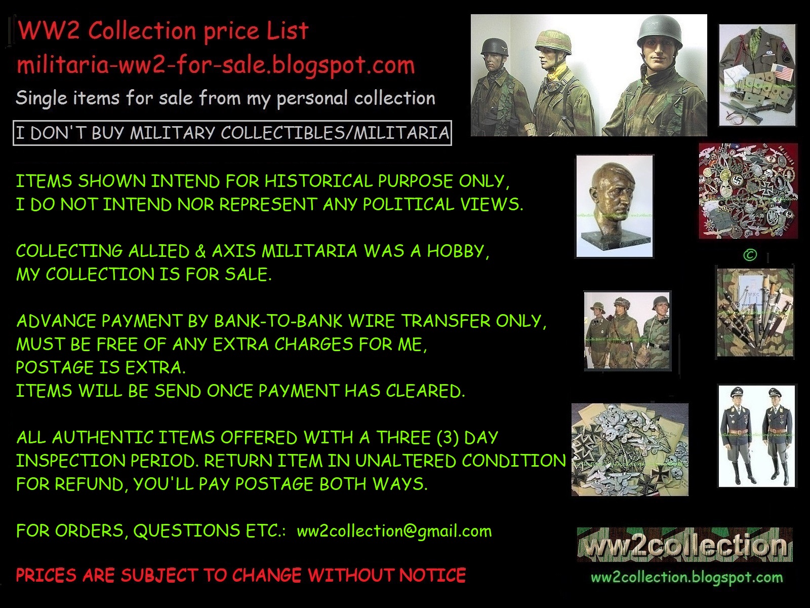 WW2 Collection Price List of my Private Collection Liquidation: WW2 ...