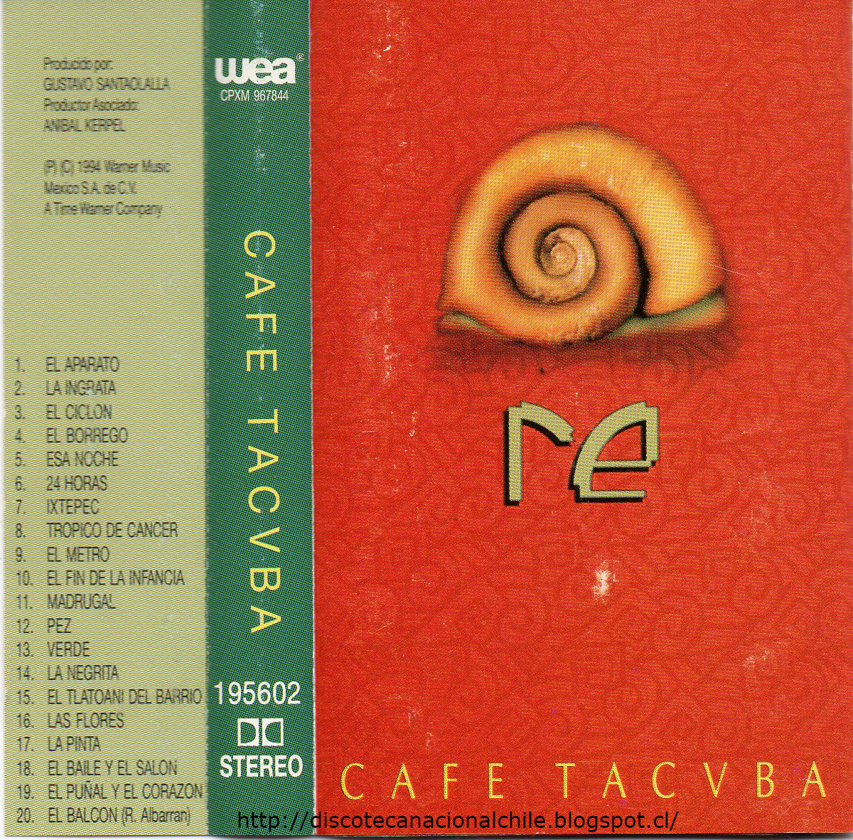 Discoteca Nacional Chile: Café Tacvba: Re. 195602. Warner Music Chile.  1994. Chile