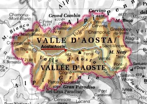 Campi di Volo in Valle D'Aosta cartina fisica.