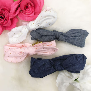 new baby headbands in pink, chambray, & ivory