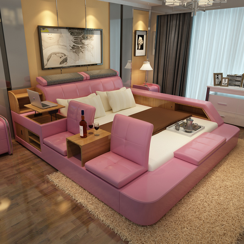 Unique Combo leather King Size Bed Storage Drawers, Chairs