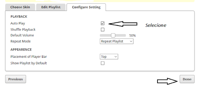 Configuração correta do player de música Configuração correta do player de música