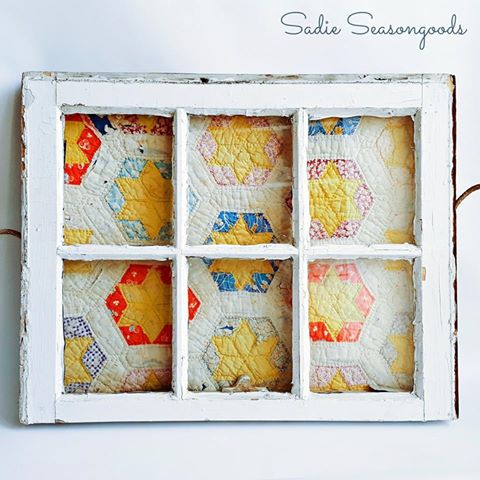 Sadie Seasongoods vintage quilt in a salvaged window
