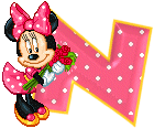 Alfabeto animado de Minnie Mouse con ramo de rosas N. 
