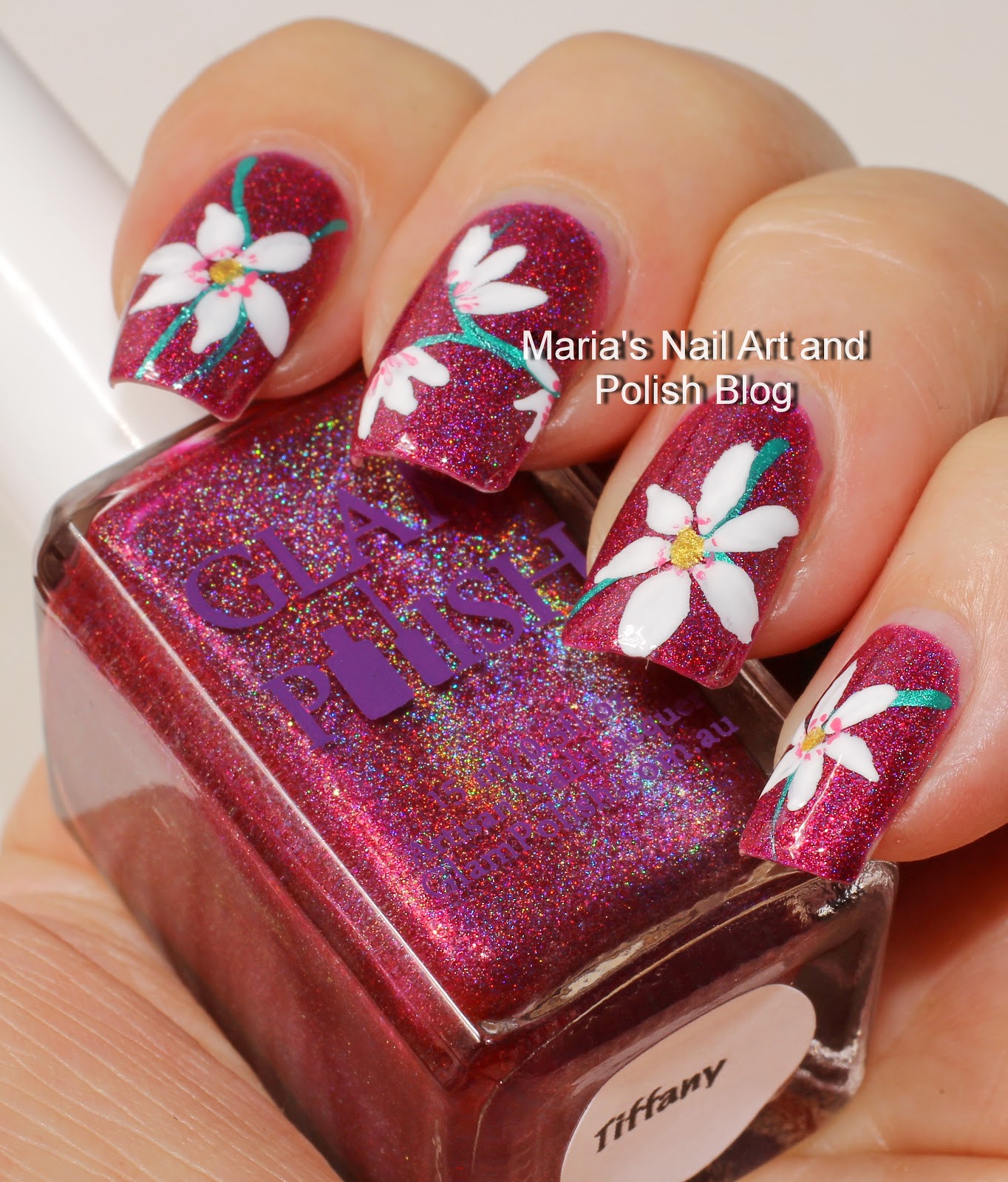 Marias Nail Art and Polish Blog: Large white floral nail art for Tiffany