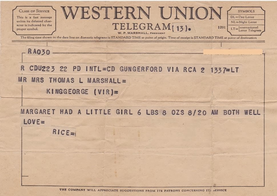 UpFront with NGS Telegrams are practically extinct did they deliver