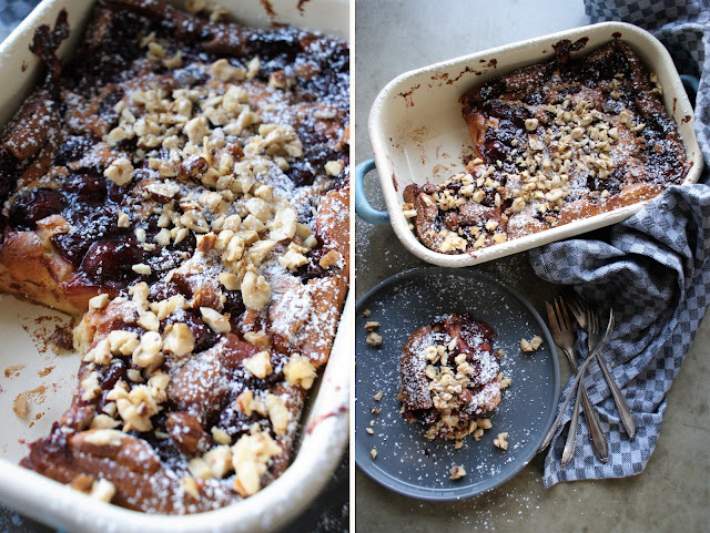 Käsekuchen-Auflauf mit Gewürzkirschen