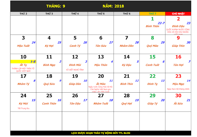 Lịch Vạn Sự Năm 2018 Tháng 9 Lịch Vạn Sự Năm 2018 Tháng 9