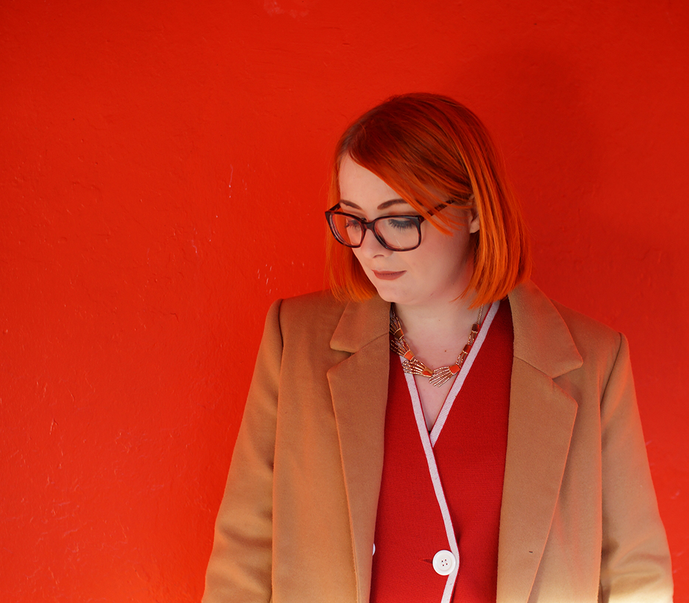 Frankly Ms Shankly, Edinburgh Blogger, red head, charity shop, H &M, New Look, Primark, vintage cardigan, Galentine's Day, red heart balloon, Valentine's style, Galentine's style
