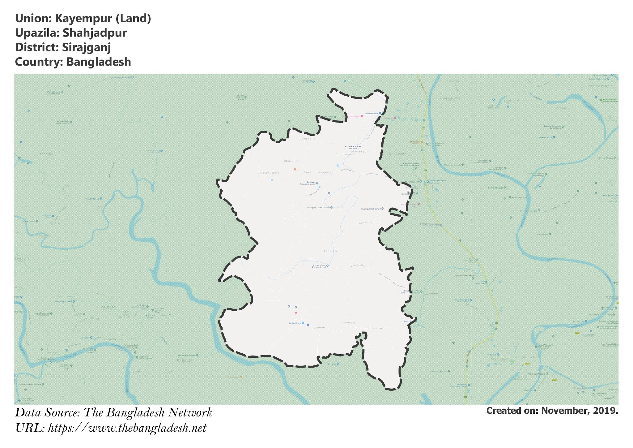 Map of Kayempur of Sirajganj, Bangladesh.