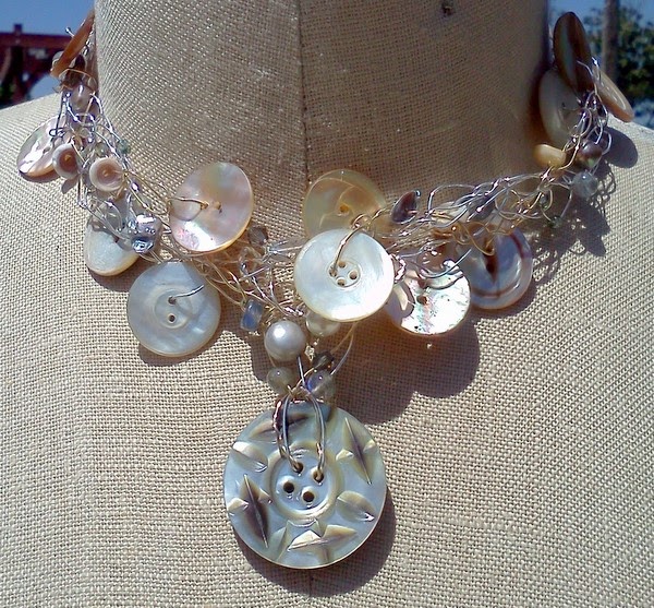 SomethingSeaBlue: Upcycle Your Buttons! Mother of Pearl and Wire Crochet