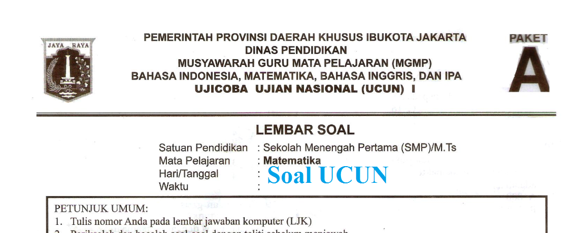 Soal Ucun Matematika Dki Jakarta Terbaru Tahun 2019 Paket 1 2 Qoooo17
