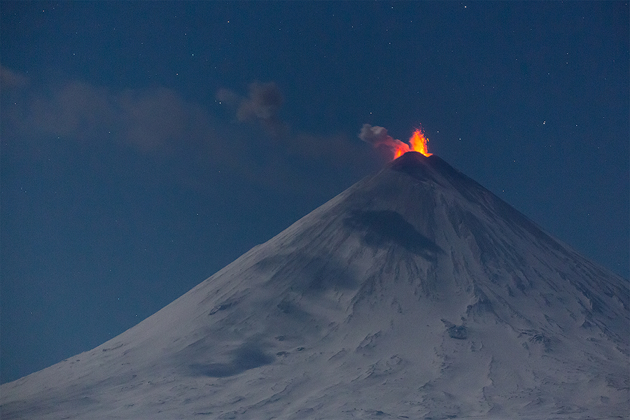 Eurasia's largest volcano Klyuchevskaya Sopka, Russia, spews hot ash