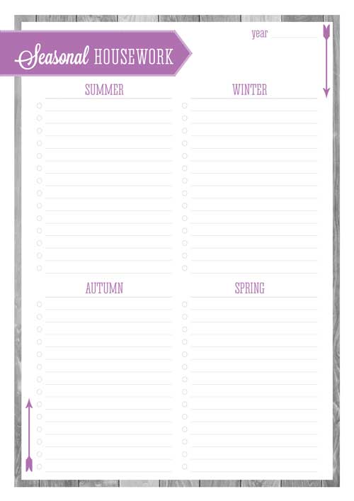 Free Printable Seasonal Housework Organizer